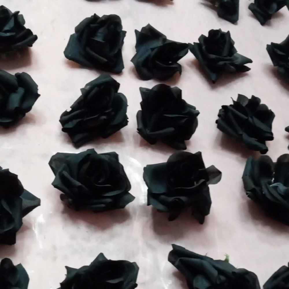 100 Elegant Black Faux Silk Rose Heads
